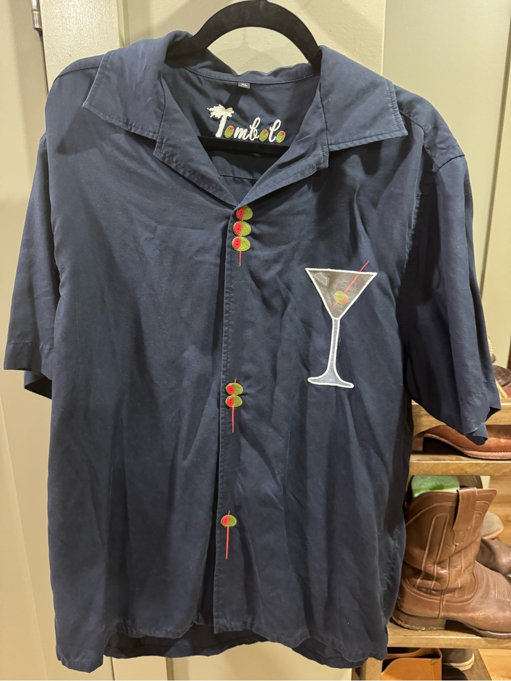 Tombolo Navy Short-Sleeve Cocktail Patch Button-Down Shirt